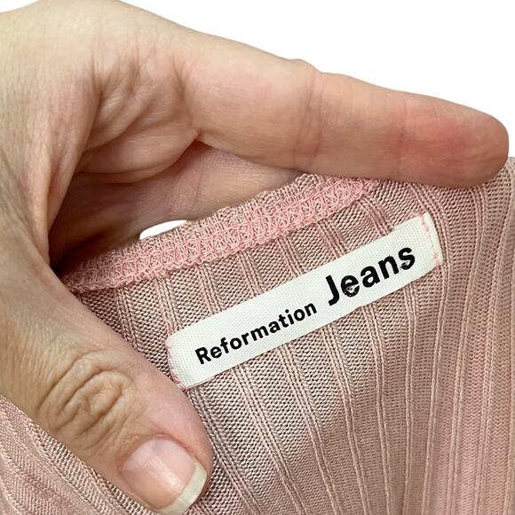 Reformation Petola Ribbed Knit Wrap Top XS Cropped Pink Balletcore Coquette - Picture 4 of 6